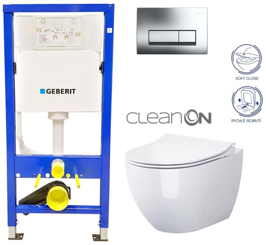 GEBERIT DuofixBasic s chrómovým tlačidlom DELTA51 + WC CERSANIT ZEN CLEANON + SEDADLO 458.103.00.1 HA1