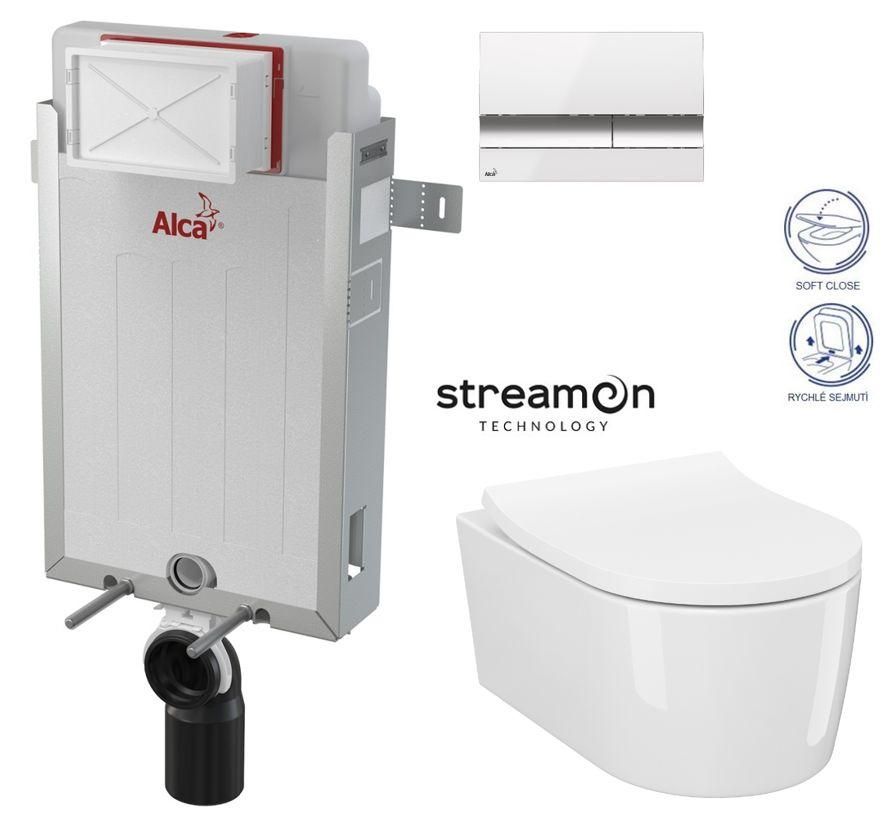 ALCADRAIN Renovmodul - predstenový inštalačný systém s bielym / chróm tlačidlom M1720-1 + WC CERSANIT INVERTO + SEDADLO duraplastu SOFT-CLOSE AM115/1000 M1720-1 IN1