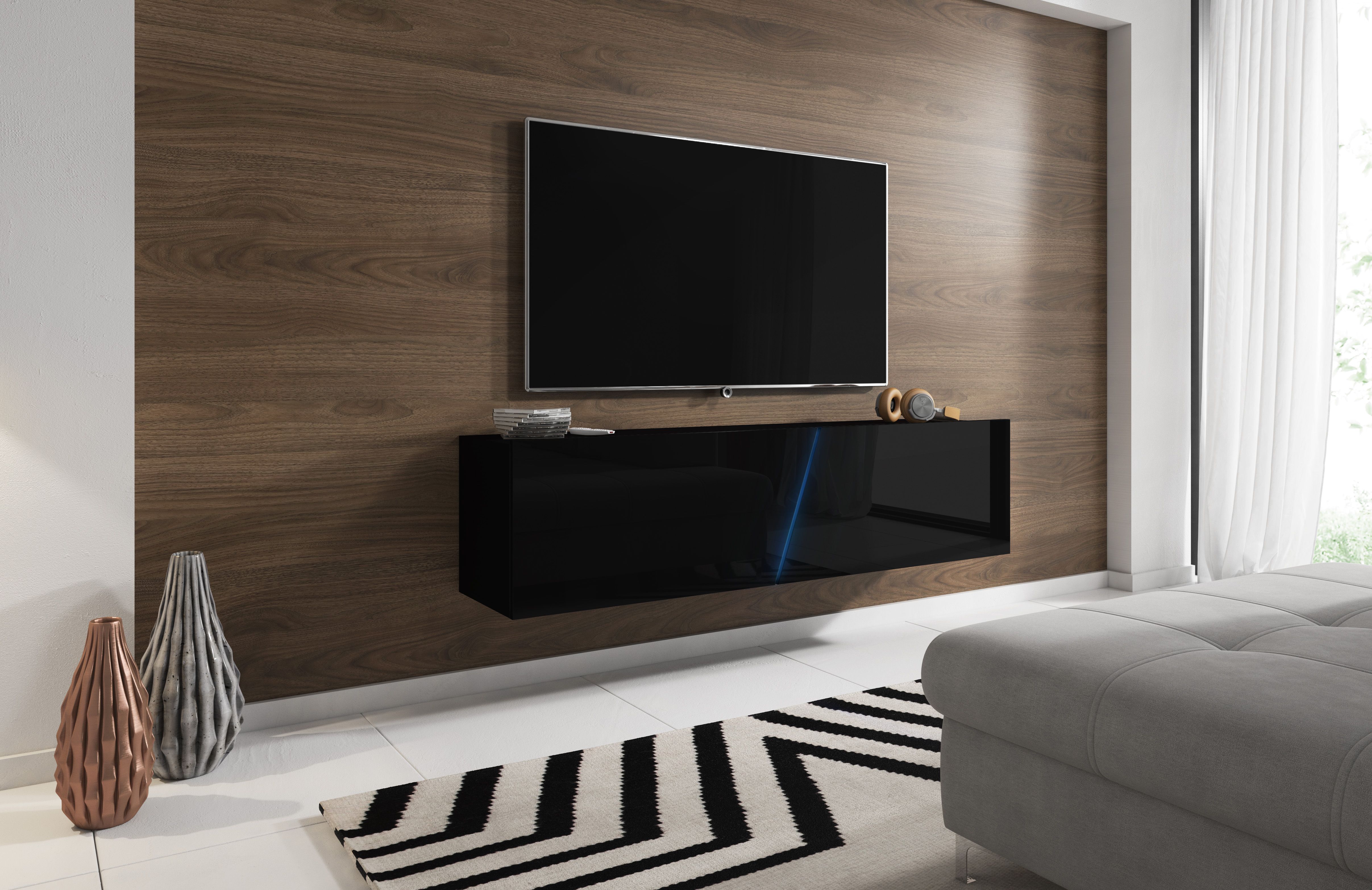TV stolík/skrinka Slant 160 (čierna matná + čierny lesk) (s osvetlením)