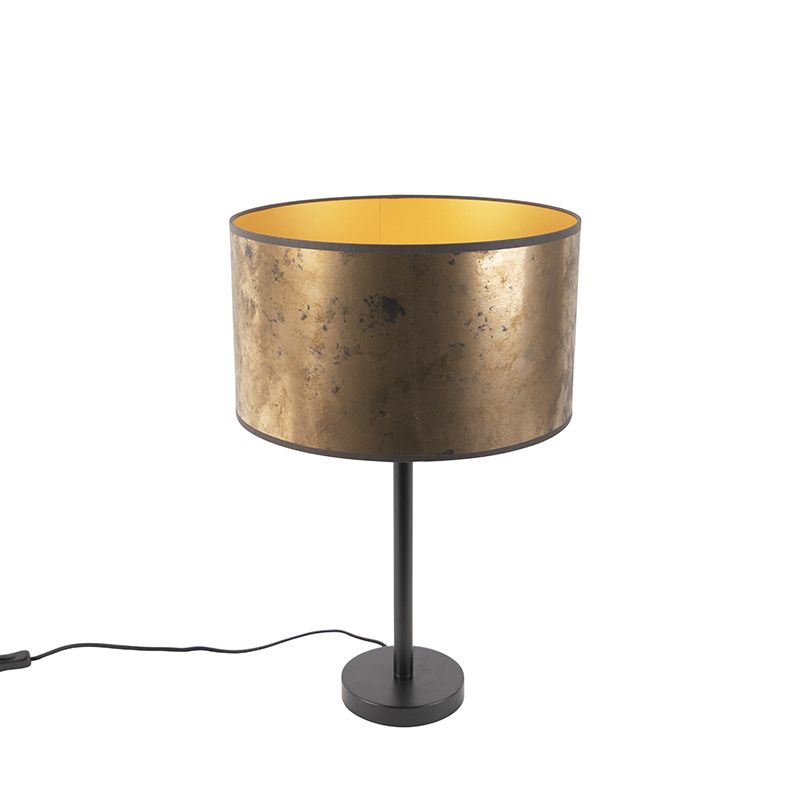 Stolná lampa v štýle Art Deco čierna so odtieňom zo starého bronzu 35 cm - Simplo