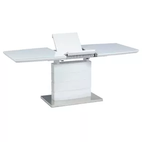 Autronic Jedálenský stôl rozkládací 140+40x80x76cm, biely lesk, biele sklo/brusený nerez HT-440 WT