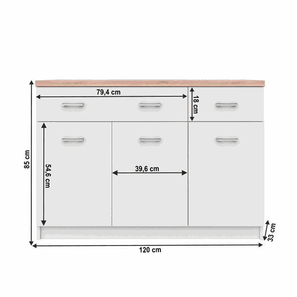 Kondela Komoda 3d2s, biela/dub sonoma, TOPTY Typ 07