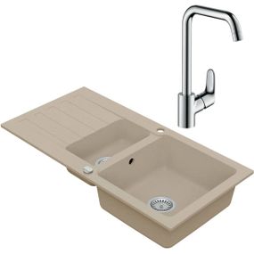 VIMA Drezový set Hansgrohe 3/A- Granitový drez, 1,5 sektora, 96x48cm, Piesková + Drezová batéria Hansgrohe Focus