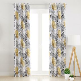Dekoratívna alebo textilná záclona, OXY Listy Dorea, sivo-žltá, 150 cm