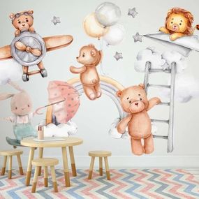 DomTextilu Nálepka na stenu pre deti nebeské dobrodružstvo zvieratiek 60 x 120 cm