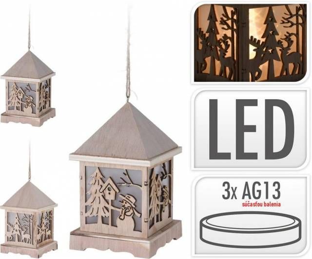 Kinekus Svetlo LED svietnik, lampáš drevo, 16 cm, dekorácia, ozdoba závesná