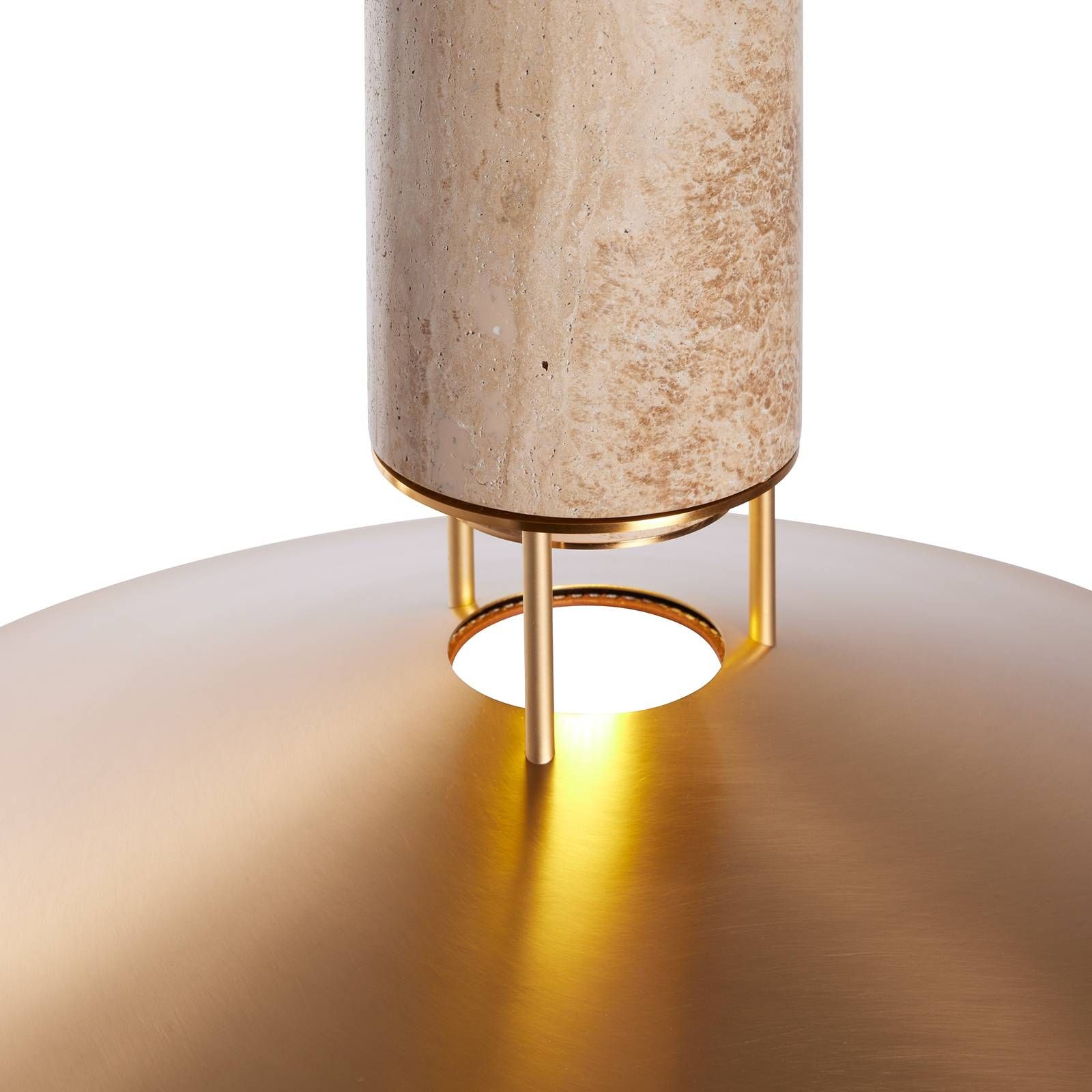 Carpyen LED závesné svietidlo Rebound travertín koža hnedá, Obývacia izba / jedáleň, kameň, mosadz, koža, GU10, 9W, K: 34cm