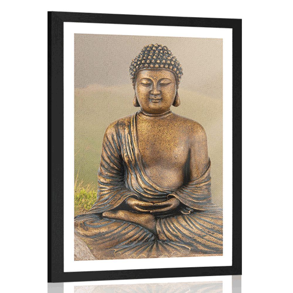 Plagát s paspartou socha Budhu v meditujúcej polohe - 60x90 black