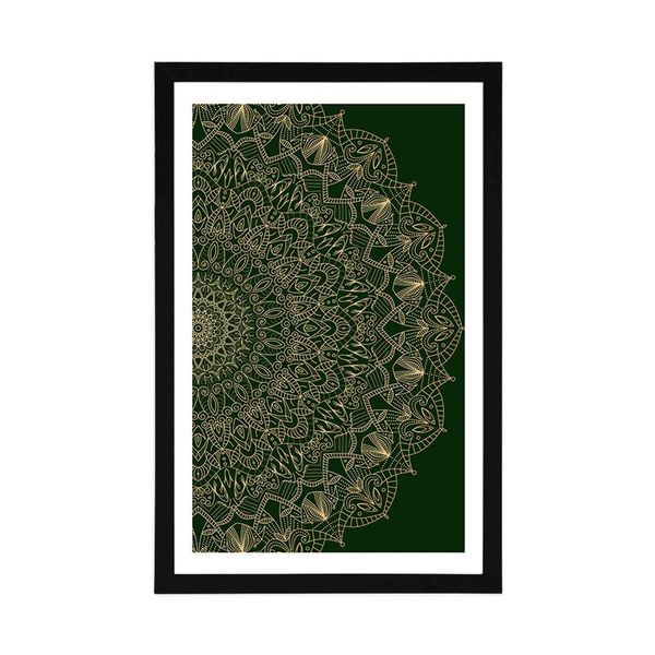 Plagát s paspartou detailná ozdobná Mandala v zelenej farbe - 20x30 black