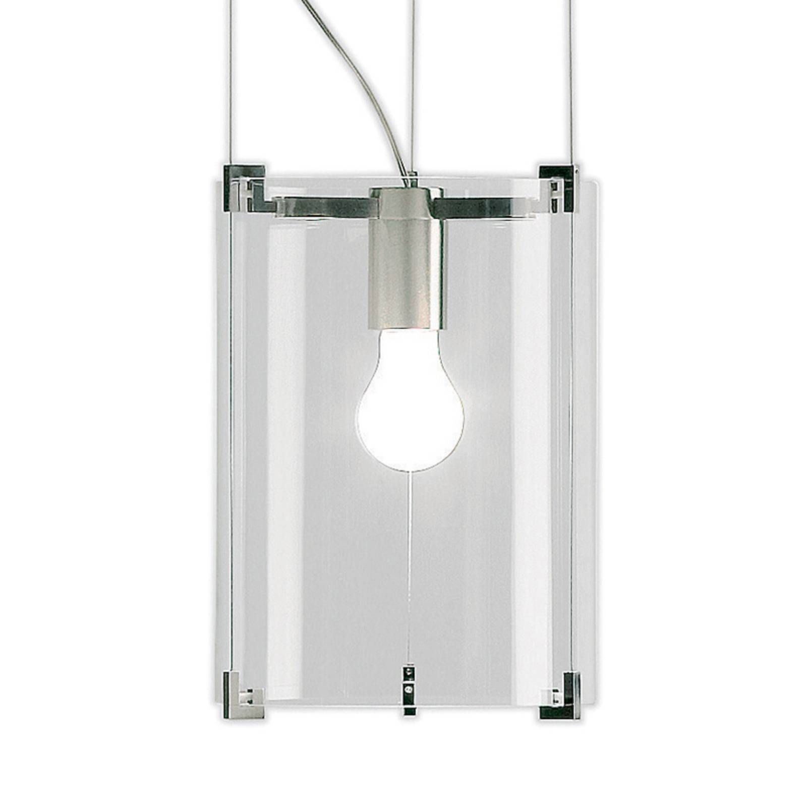 Prandina CPL S1 závesná lampa chróm, priehľadné, Obývacia izba / jedáleň, sklo, ručne fúkané, E27, 150W, K: 33cm