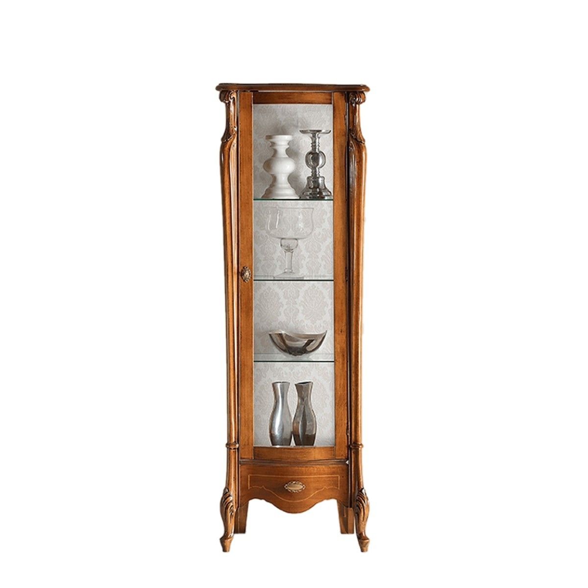 Estila Rustikálna luxusná vitrína Pasiones z masívneho dreva so štyrmi poličkami a zásuvkou 183cm
