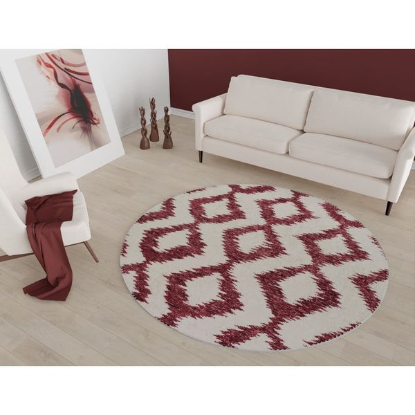 Vínovo-biely umývateľný okrúhly koberec ø 120 cm - Vitaus
