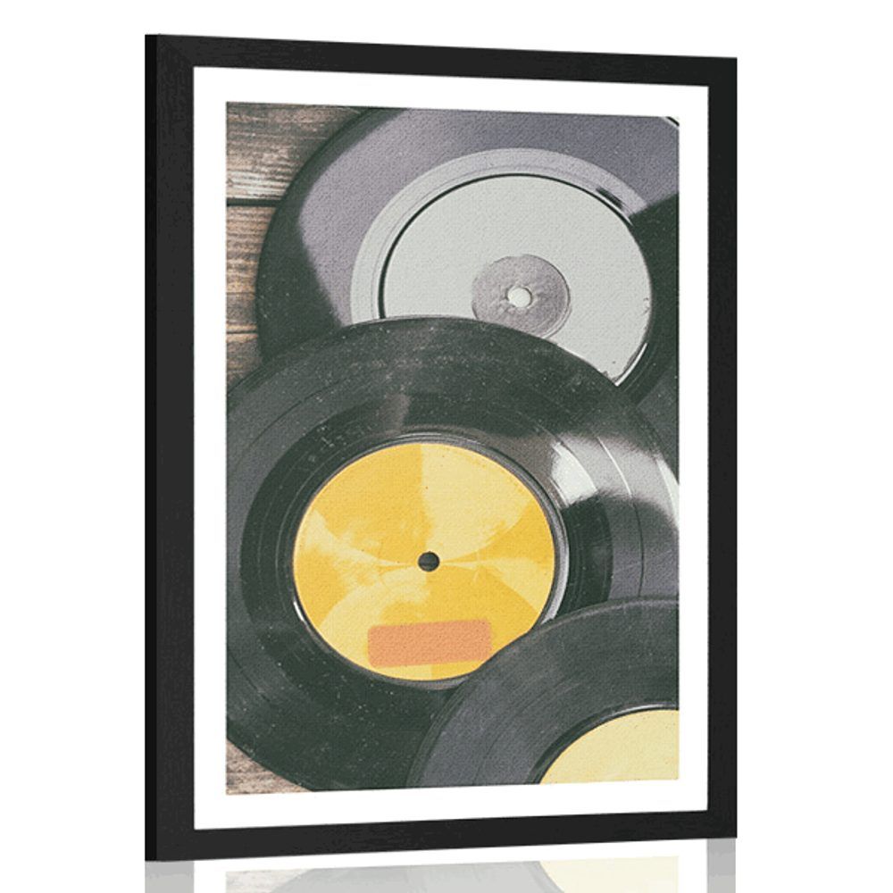 Plagát s paspartou staré platne gramofónu - 20x30 black