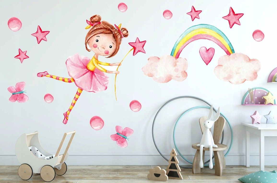 DomTextilu Roztomilá detská farebná nálepka na stenu dievčatko s dúhou 100 x 200 cm 46223  