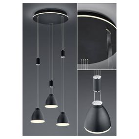 HELL LED závesné svietidlo Leni, 3-pl., okrúhle, čierna, Obývacia izba / jedáleň, železo, ušľachtilá oceľ, 30W