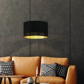 EGLO Závesná lampa Esteperra, čierna/zlatá, Ø 38 cm, Obývacia izba / jedáleň, textil, oceľ, E27, 40W
