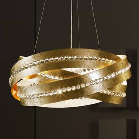 Marchetti Essentia závesná lampa s lístkovým zlatom, Obývacia izba / jedáleň, kov, krištáľ, E27, 100W, K: 28cm
