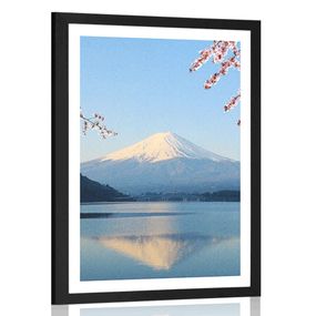 Plagát s paspartou výhľad z jazera na Fuji - 40x60 black