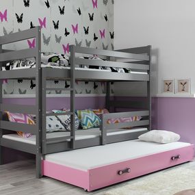 Poschodová posteľ s prístelkou ERIK 3 - 160x80cm - Grafitová - Ružová