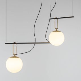 Artemide nh S3 2 sklenená závesná lampa, 2-pl., Obývacia izba / jedáleň, sklo, mosadz, E27, 15W, P: 134 cm