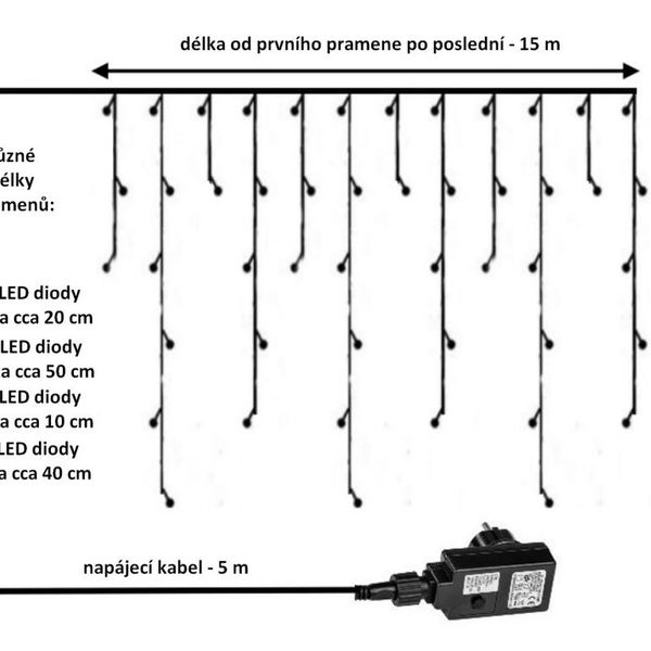 VOLTRONIC svetelný dážď 15 m, 600 LED, teplá a studená biela