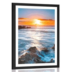 Plagát s paspartou romantický západ slnka - 30x45 black