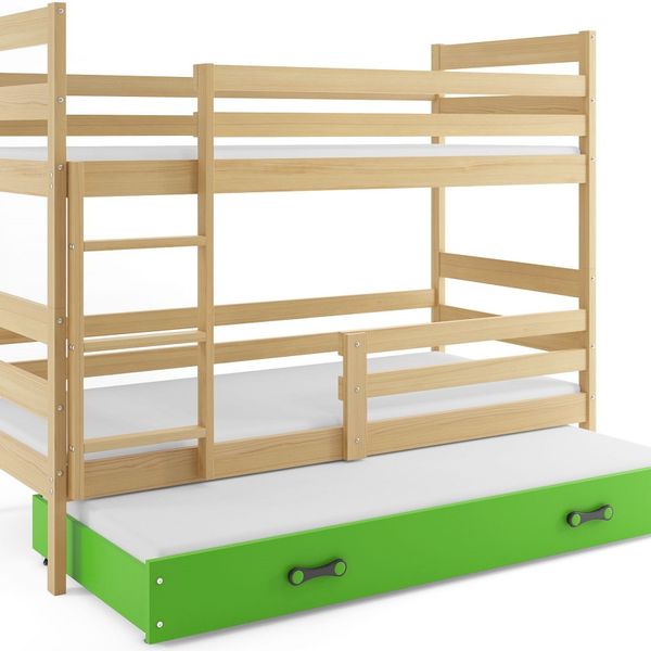 Poschodová posteľ s prístelkou - ERIK 3 - 190x80cm Borovica - Zelený