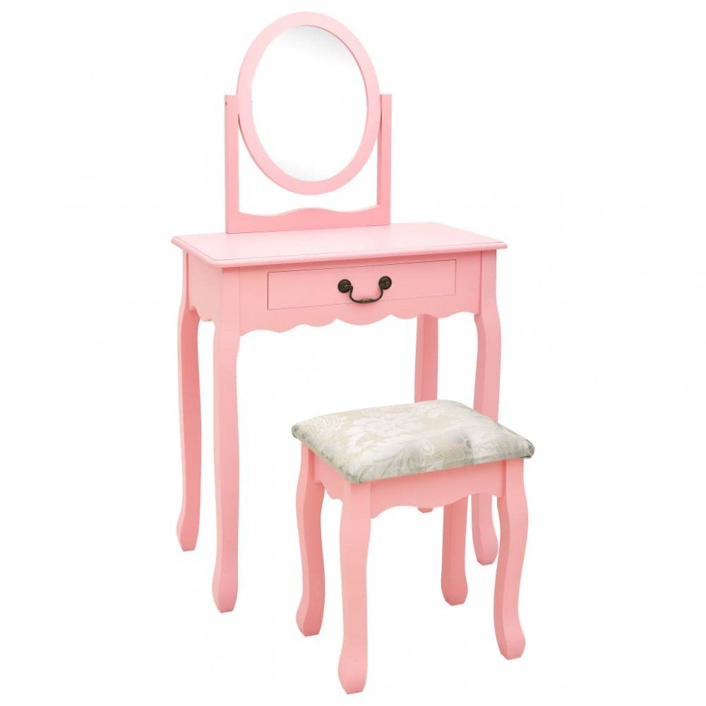 Toaletný stolík s taburetom Dekorhome Ružová
