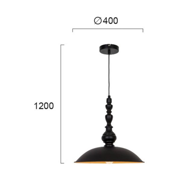 Viokef Závesná lampa Colin, čierna, Ø 40 cm, Obývacia izba / jedáleň, oceľ, E27, 70W