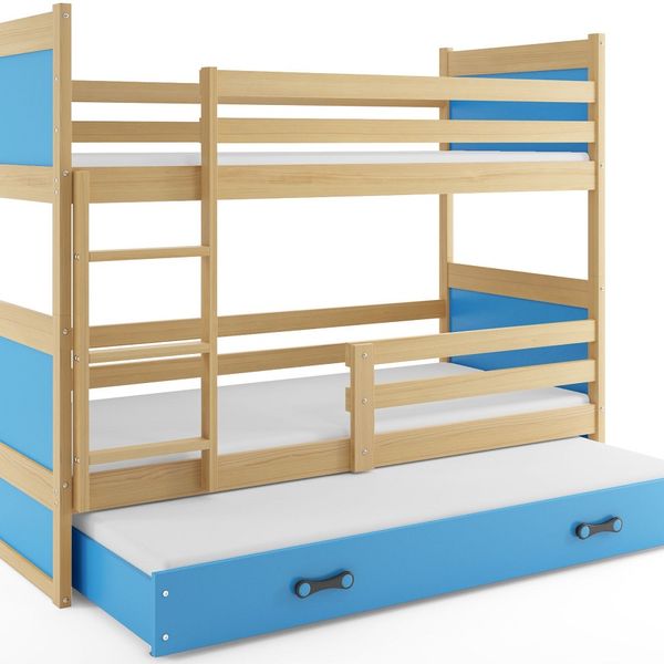 Poschodová posteľ s prístelkou RICO 3 - 190x80cm - Borovica - Modrý