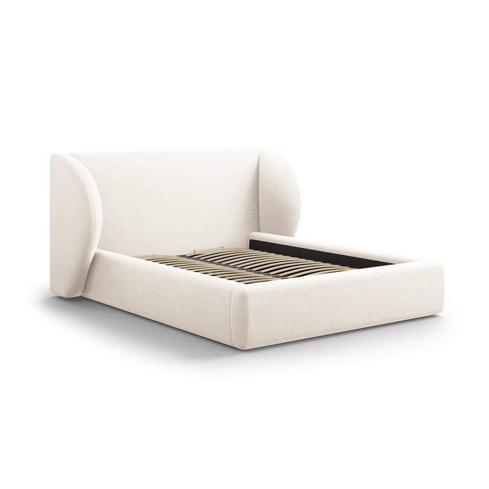 Béžová čalúnená dvojlôžková posteľ s úložným priestorom s roštom 200x200 cm Miley – Micadoni Home