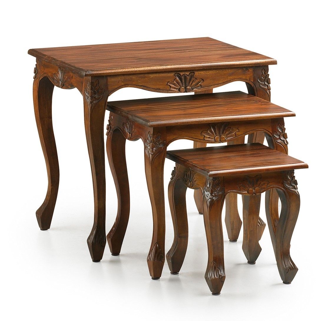 Estila Luxusná sada troch rustikálnych konferenčných stolíkov M-Vintage z masívneho dreva