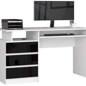 Písací stôl CLP 135 cm biely/čierny akryl vysoký lesk