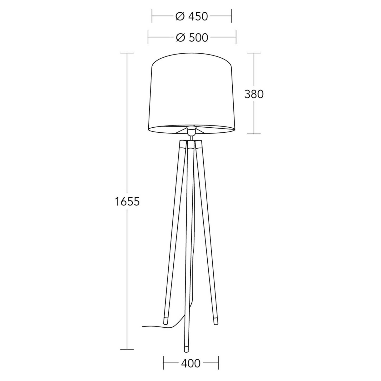 HerzBlut Briany stojaca lampa, rám prírodný dub, Obývacia izba / jedáleň, drevo, železo, bavlna, E27, 60W, K: 165.5cm