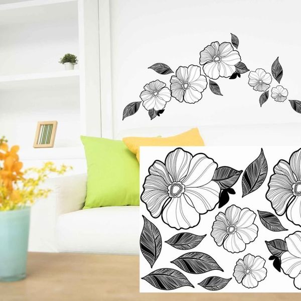 Dekoračné nálepky na stenu elegantné čiernobiele kvety - 50x70