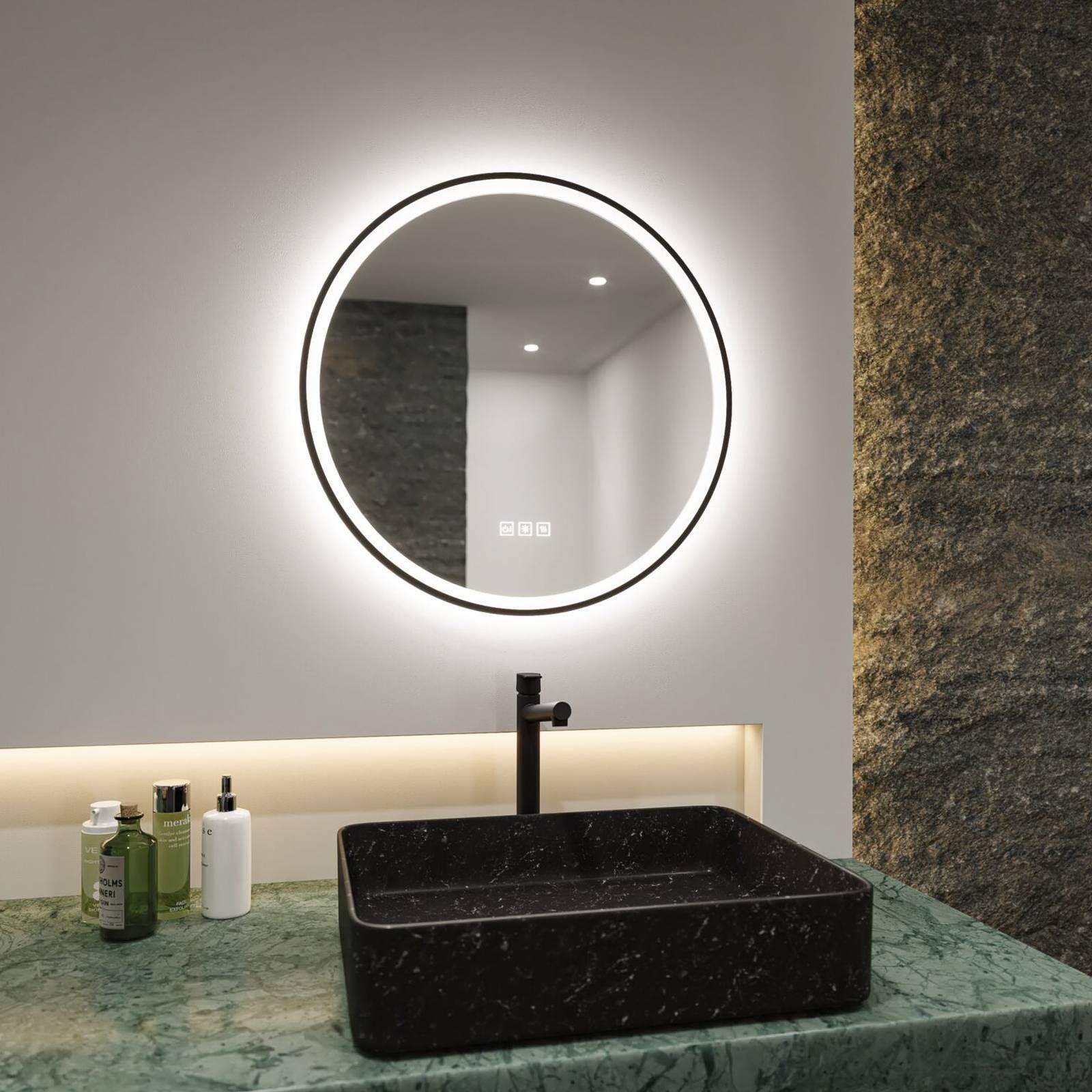 Paulmann Mirra zrkadlo Ø 59 cm CCT dim čierna, Kúpeľňa, kov, akryl, 21W