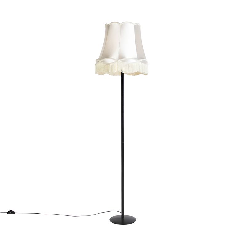 Retro stojaca lampa čierna s odtieňom Granny krémová 45 cm - Simplo