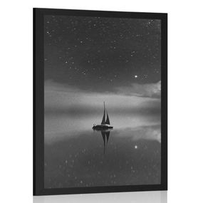 Plagát loďka na mori v čiernobielom prevedení - 30x45 black