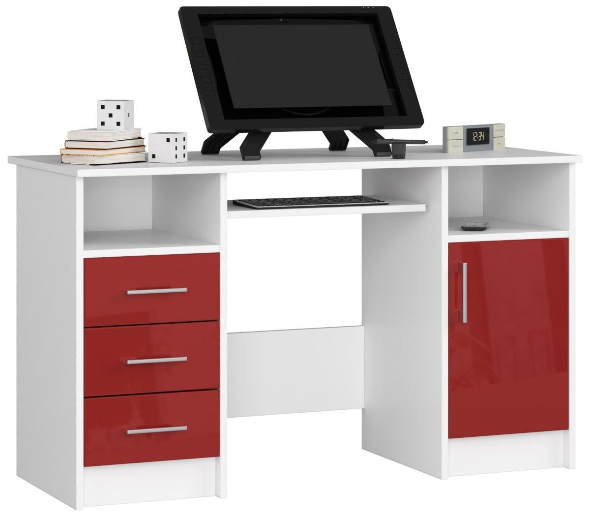 Písací stôl Ana 124 cm biely/červený - lesk