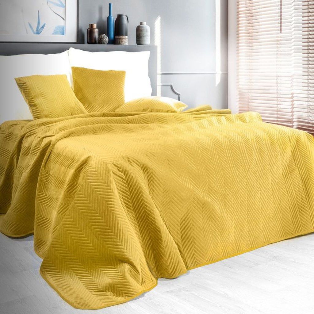 DomTextilu Obojstranný prešívaný prehoz na posteľ žltej farby Šírka: 170 cm | Dĺžka: 210 cm 28171-209327