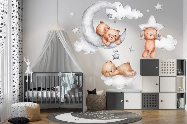 DomTextilu Nálepka na stenu pre deti veselé medvedíky na oblohe 120 x 240 cm