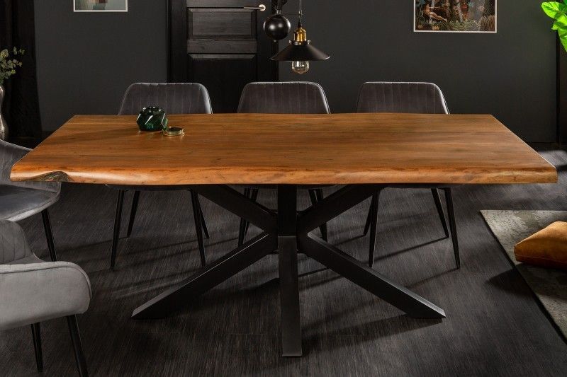 Estila Industriálny masívny jedálenský stôl Mammut z akáciového dreva hnedej farby s čiernymi kovovými nohami 180cm