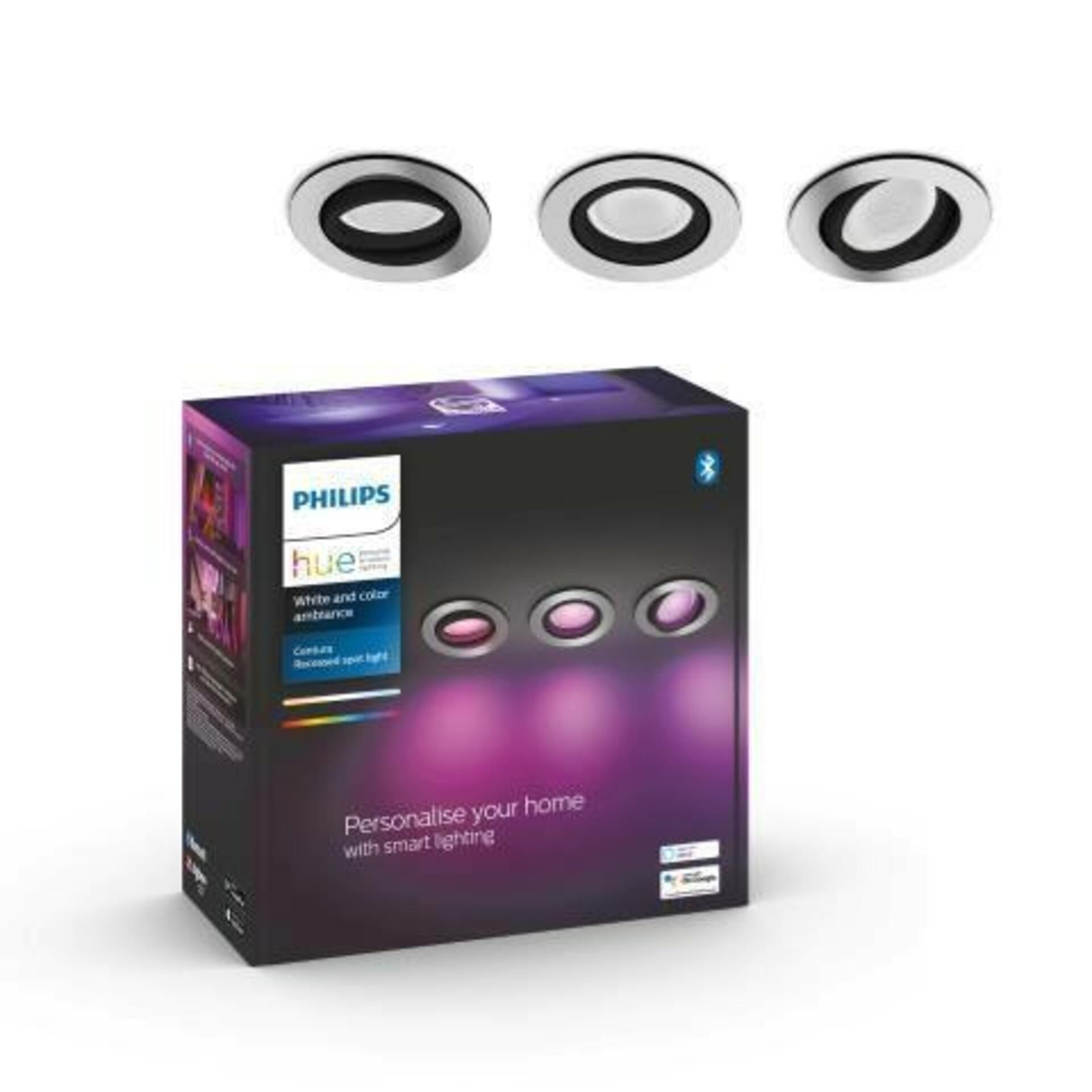 Hue Bluetooth LED White and Color Ambiance set 3ks Zapuštěných bodových svítidel Philips Centura 8719514342866 GU10 3x5,7W 3x350lm 2000-6500K RGB IP20 hliníkové, stmívatelné