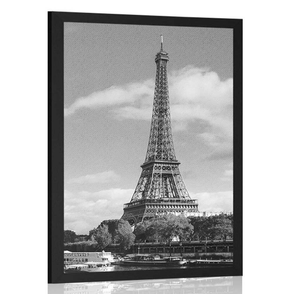 Plagát nádherná panoráma Paríža v čiernobielom prevedení - 60x90 black