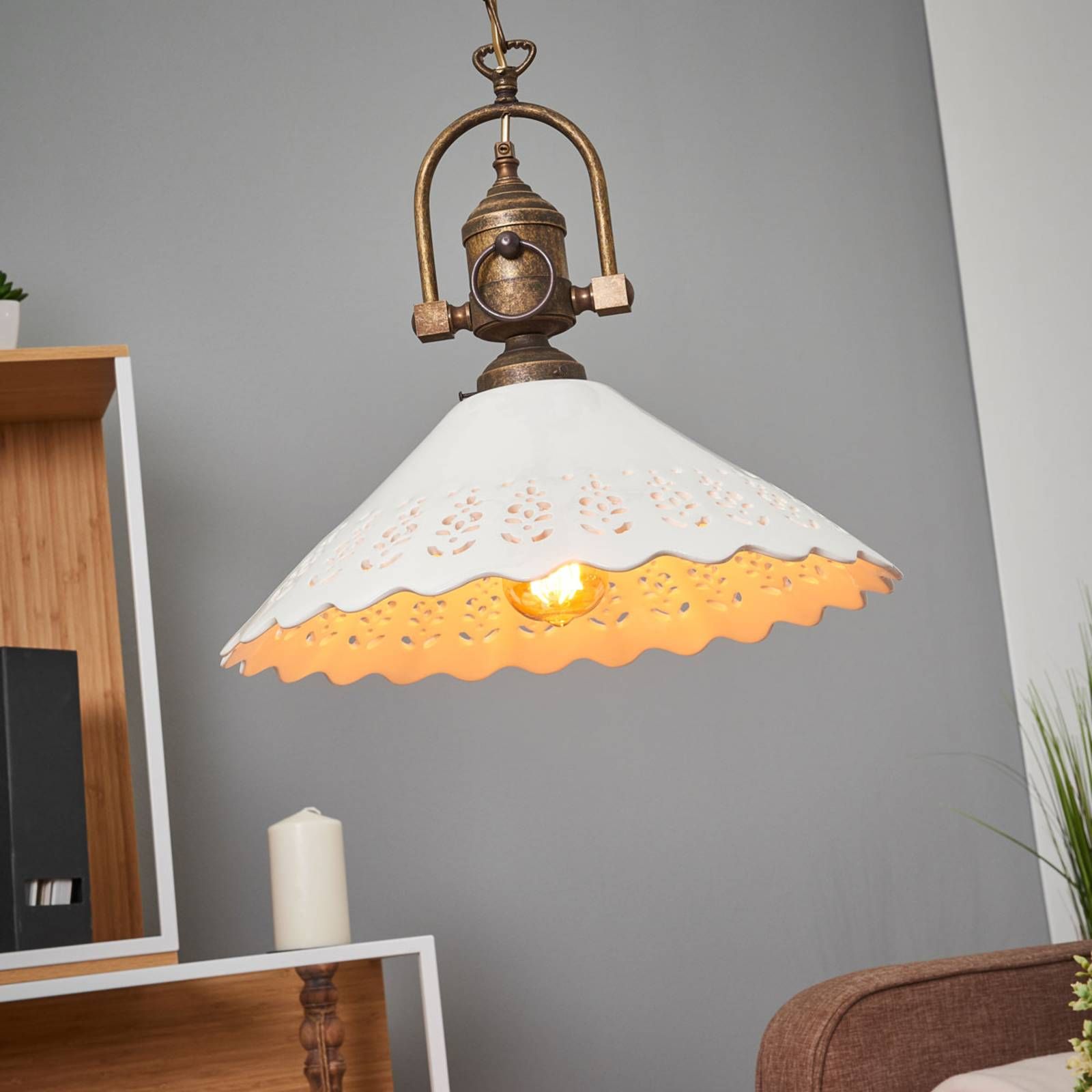 Ceramiche Závesná lampa Pizzo s reťazou, 1-plameňová, Obývacia izba / jedáleň, keramika, kov, E27, 100W