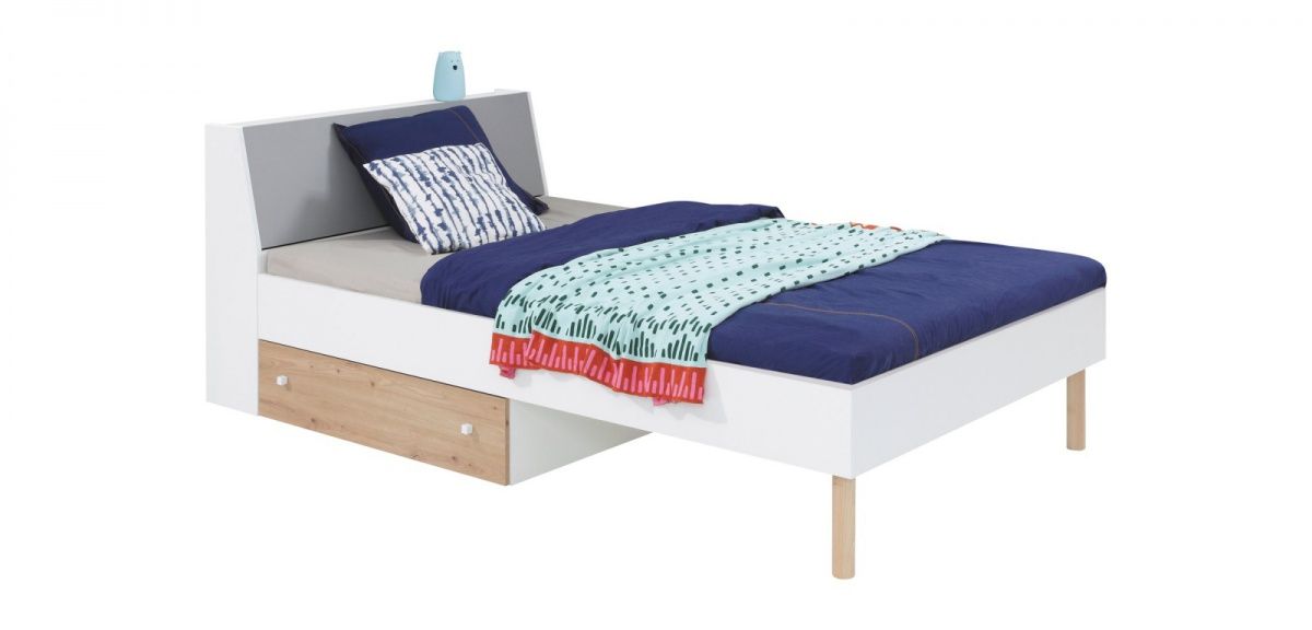 Detská posteľ rasmus 120x200cm - biela/sivá/dub artisan