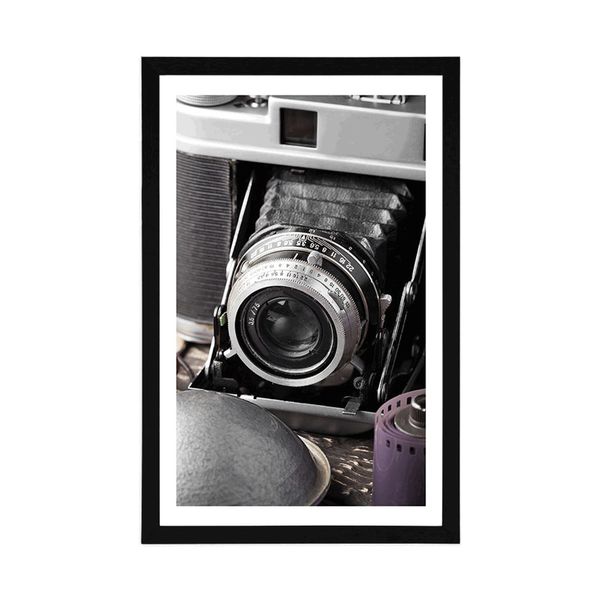 Plagát s paspartou starý fotoaparát - 20x30 silver