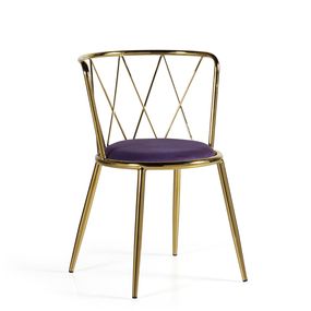 Estila Art-deco okrúhla stolička Brilia so zlatou konštrukciou a fialovým čalúnením 75cm