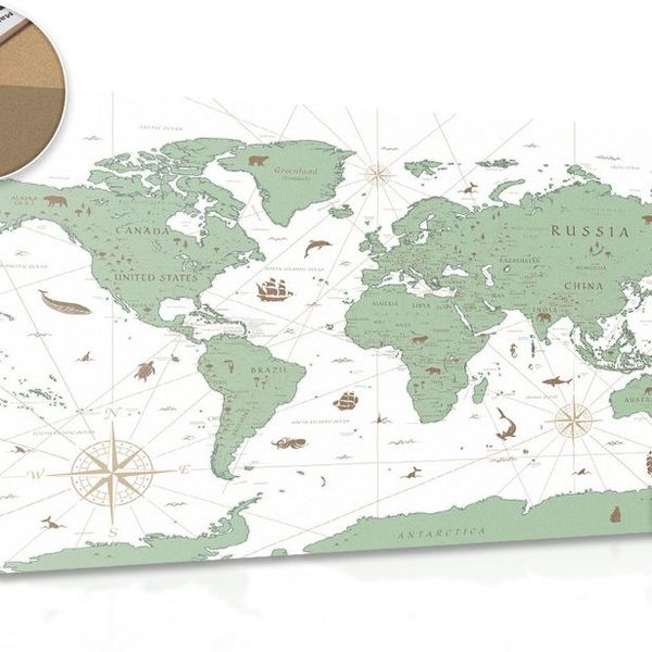 Obraz na korku mapa v zelenom prevedení - 120x80  place