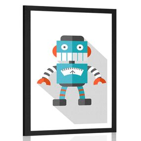 Plagát s paspartou modrý robot na bielom pozadí - 40x60 black